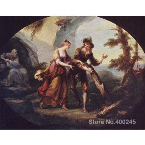Classical Portrait painting Scene with Miranda and Ferdinand by Angelica Kauffman oil on canvas Handmade art decor High quality