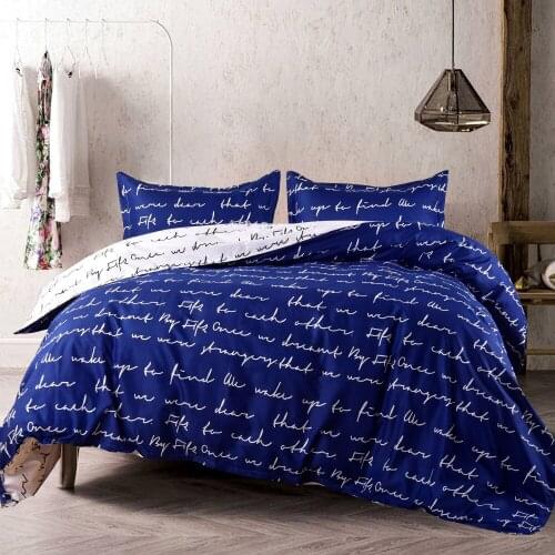 Lychee Love Letter Print Bedding Set Romantic White Blue Duvet Cover Set 2-3pcs Home Textile Family Bed Sets