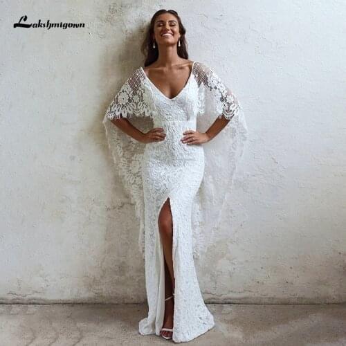 Lakshmigown Lace Boho Mermaid Wedding Dresses Backless Deep V-Neck Chic Beach Bohemian Wedding Gowns Vestido de novia sirena