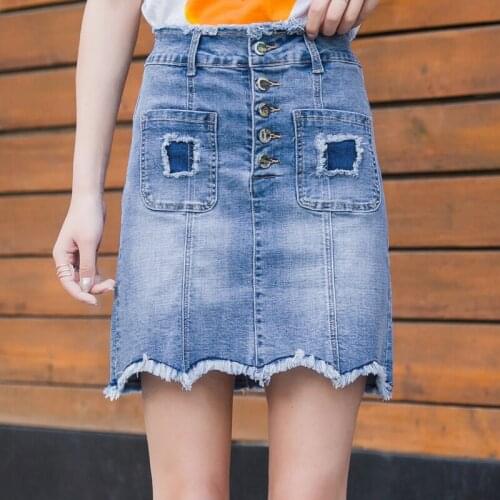 Summer denim skirt female new irregular skirt high waist plus size skirt