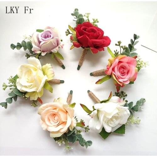 LKY Fr Boutonniere Pin Corsage Flowers Boutonniere Buttonhole Men Wedding Bracelet Bridesmaid Wedding Buttonhole Planner Corsage