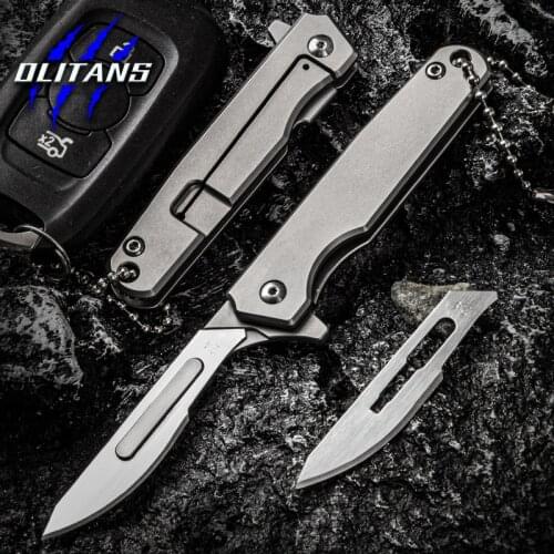 Mini CNC Titanium Alloy Scalpel Fast Open Medical Folding Knife EDC Outdoor Unpacking Pocket Knife With 20pcs Replaceable Blades