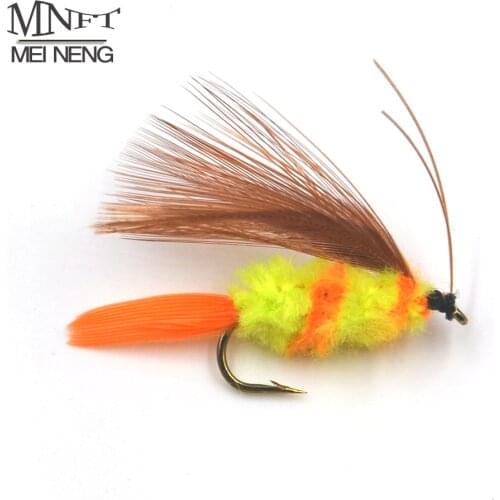 MNFT 10Pcs 10# Feather Wings Yellow Orange Body Insects Nymph Lures Fly Hooks Fishing Flies Mayfly
