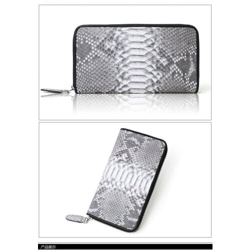 2016 New 100% Genuine/Real python skin leather long size men wallets and purse beige black color zipper coin pocket card holder