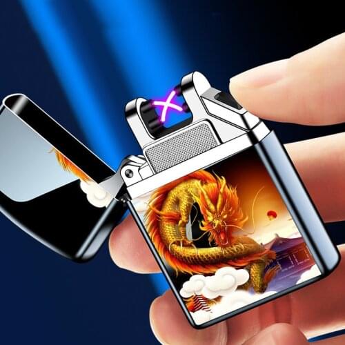 Creative Double Arc Metal Windproof USB Rechargeable Lighter Personalized Portable Cigarette Lighter Men’s Gift