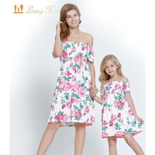 Family Matching Outfits Off Shoulder Mother Daughter Dresses Printing Floral Long Dress For Mom Daughter Mommy Me Family Look
