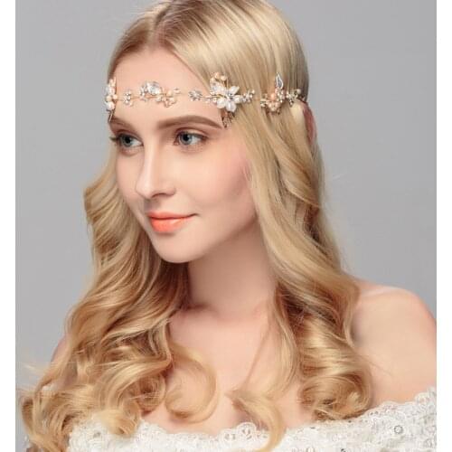OKILY Delicate Wedding Alloy Accessories Band Hair Baroque Pearl Flower for Woman Jewelry Crystal Ribbon Headware Female 2020