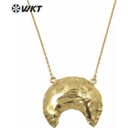 WT-N718 Wholesale 24K full gold trim At gate Chain Necklace crescent horn Pendant natural stone with double bails in gold trim