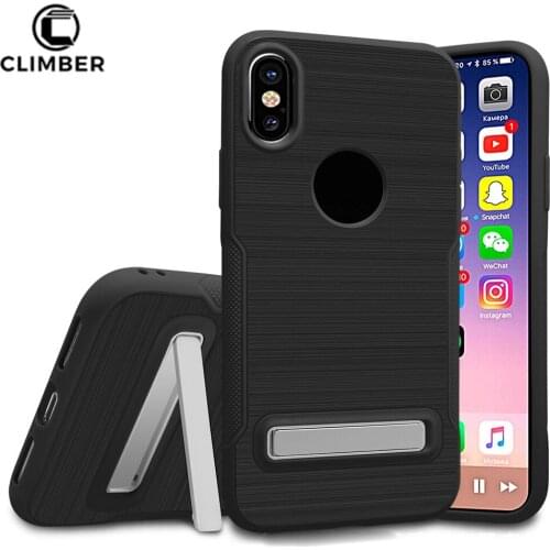 Wholesale Wire Drawing Brushed Carbon Fiber PC TPU Kickstand Case For iPhone 7Plus 8Plus 6 7 8 Plus For iPhone X Capa Funda