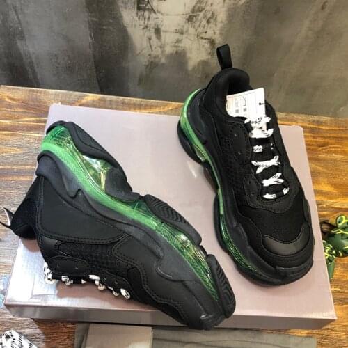 Popular Air Cushion Bottom Sneaker Brand for Man Woman Running Fashion Triple S Green Black Lace up Shoes