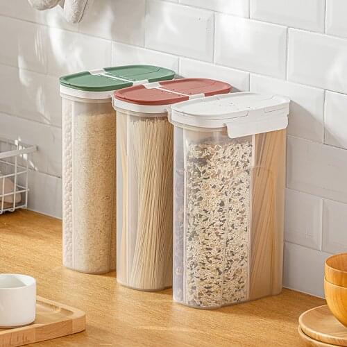 Transparent Food Grain Seal Storage Cans Jar Tank Divider Boxes Kitchen Lids Kitchen Storage Bottles Jars Dried Grains Tank