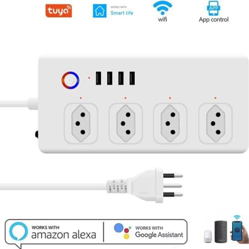 Extension Socket WiFi Smart Power Strip 4 Way AC Brazil Plug Outlets USB Sockets 1.5m Wireless Remote by Alexa Tuya Google Home