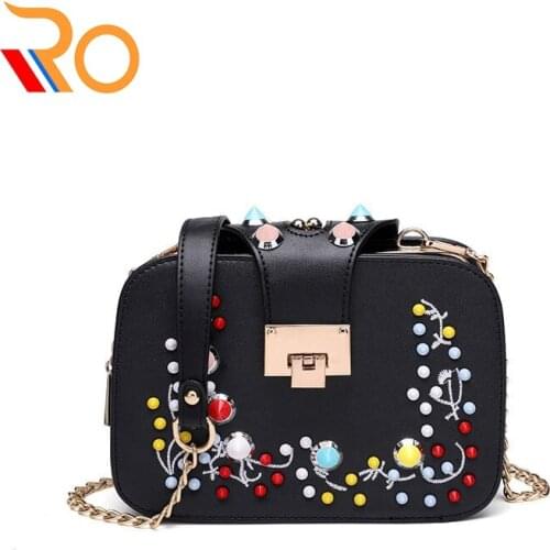2019 PU Leather Shoulder Bags Colourful Rivets Women Falp Messenger Bags Female Small Hand Bag Mini Crossbody Bags