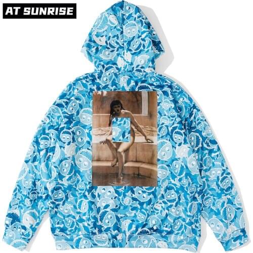 Streetwear Sweatshirt Oversize Hoodie Men Women Hip Hop Graphic Printed Pullover blue Harajuku Cotton Casual Sweatshirt Unisex