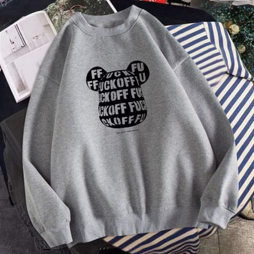 Harajuku Streetwear Fashion OFF Bear Print Pullover Sweatshirt Indie Aesthetic 90s Long Sleeve Women Oversize Hoodies Clothes