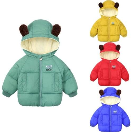 2-6 Y Baby Kids Thicken Cotton Jacket 2020 Winter Boys Solid Cartoon Hooded Warm Coat Toddler Clothes Childrens Cute Jacket