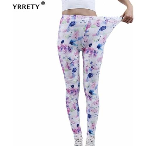 YRRETY Fitness Women Leggings Fashion Patchwork White Pink Floral High Waist Elastic Push Up Ankle Length Polyester Dropshipping