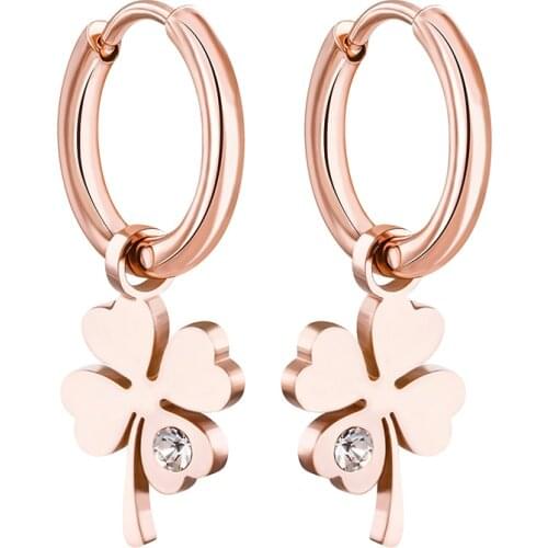 Four Leaf Clover Earrings for Women Gold Silver Plated Hoops Stainless Steel with Zircon Fashion popular Jewelry Never Fade 2021