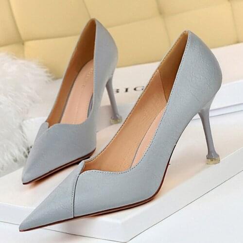 2021 Elegant Women 9cm Thin High Heels Nightclub Pumps Female Sexy Wedding Bridal Pumps Scarpins Fetish Blue Nude Designer Shoes