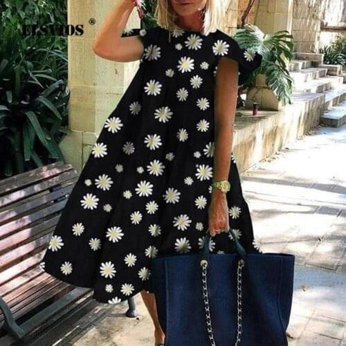 2XL Loose Dress Women 2020 Summer O-neck Petal Short Sleeve Party Dress Elegant Vintage Floral Print Ladies Party Dress Vestidos