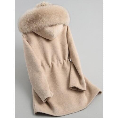 2020 Real Coat Winter Jacket Hooded Natural Rabbit Liner Fox Fur Collar Warm Coats and Jackets Women KQN18141