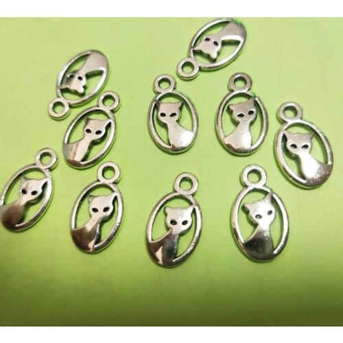 10pcs Designer Charms Cat Fox 10x16mm Tibetan Silver Color Pendants Antique Jewelry Making DIY Handmade Craft