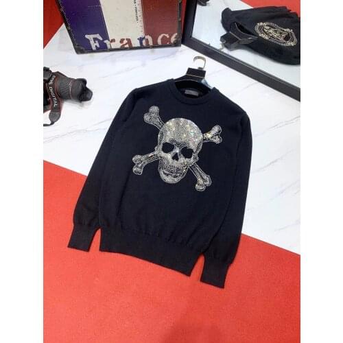 2021 Best Quality Rhinestone Hip Hop Streetwear Men Casual Striped Sweater Pullover