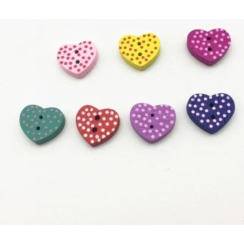 300pcs 15x13mm 2 Holes Wood Spotted Dots Heart Shaped Sewing Accessories Buttons Embellishments DIY Crafts 7 Colors