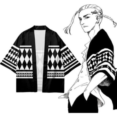 Anime Tokyo Avengers Cosplay Cloak Halloween Black and White Tops Summer Hanagaki Martial Arts Miyaba Kenryu Kimono