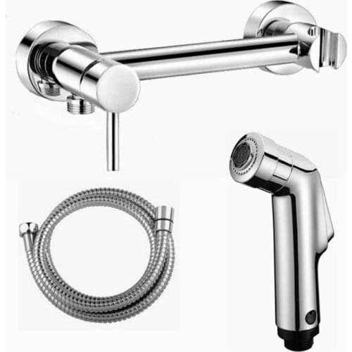 Free Shipping Solid Brass Chrome Handheld Bidet ,Toilet Portable Bidet Shower Set With Hot and Cold Water Bidet Mixer 02-130