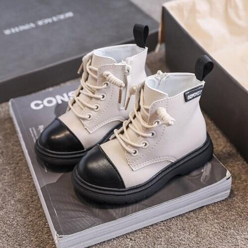 CAPSELLA KIDS Fashion Leather Boots for Girls Boys Autumn Winter Soft Sole Martin Boots 2-12 Years Children Shoes Sneakers 26-36