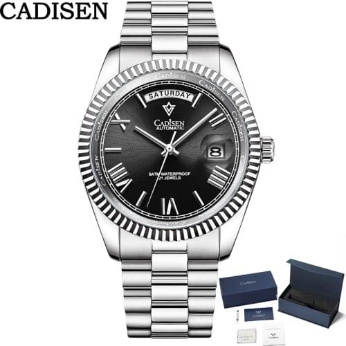 CADISEN Watch Mens Top Luxury Brand Automatic Mechanical Mens Watch Business Stainless Steel Multifunction Waterproof Watches