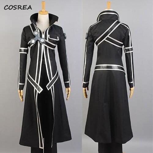 Anime Sword Art Online SAO Kirito Cosplay Costume Kirigaya Kazuto Robe Long Overcoat Trench Kirito Wig Cloak Belt Shoulder Strap