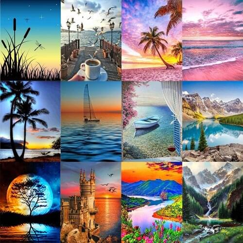 5d Diy Full of round Diamonds embroidery art painting Stunning beach scenery diamond home Decoration Holiday gifts