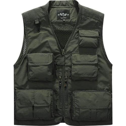 Summer Vest Men Mesh Breathable Tactical Vest Military Casual Many Pockets Sleeveless Jacket Men V-neck Zipper Collar Waistcoat