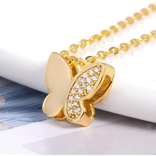 Ins Hot Sale New Arrive Zirconia Butterfly Necklace Charm Bling CZ Rose Gold Butterfly Jewelry Pendant Bijoux for Women Girl