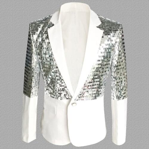 Sequin Splice Fashion Slim Blazer Masculino Performance Stage Suit Jacket Studio Singer Costumes Blazer Hombre Plus Size S-5XL