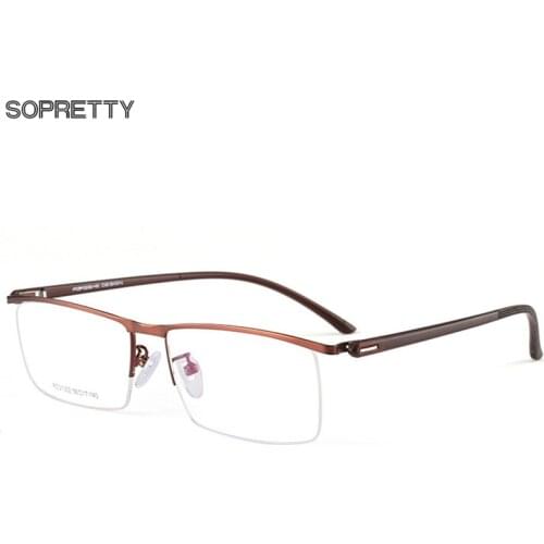 Titanium Alloy Business Mens Optical Glasses Frames ,TR90 Temples Semi Frame Screwless Metal Prescription Myopia Eyeglass Frame