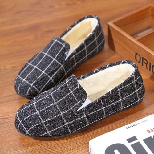 2020 Winter Men Warm Cotton Shoes Fashion Stripe Soft Bottom Comfortable Non-slip Flat Cotton Shoes Casual Cotton Boots 38-45