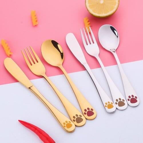 12PCS Tableware Set Gold Children Cutlery Set Lovely Stainless Steel Food Grad Blue Dinnerware Set Fork Spoon Knife Flatware Set