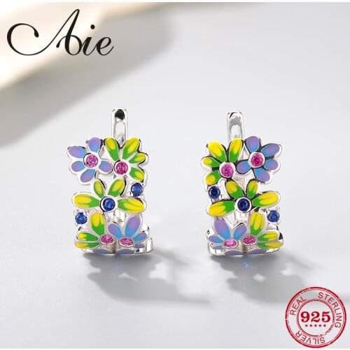 New s925 Sterling Silver hollow out like butterfly flower Colourful Enamel DIY gift fashion Ear clip Party Jewelry