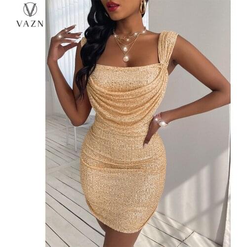 VAZN 2021 Spring Women Fashion New Sexy High Street Style Short Dress Sleeveless Pure Color Sexy Mini Short Dresses
