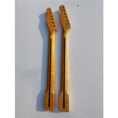 One Tiger Flame Maple Guitar Neck 21 Fret 25.5inch Dark Yellow Pearl Dot Inlay DIY