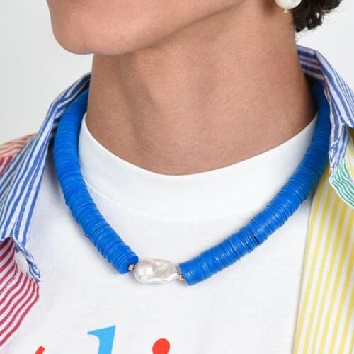 Baroque Natural Pearl Necklace Women Luxury Charm Blue Short Jewelry Valentines Day Gift Gargantilla Mujer Statement Choker