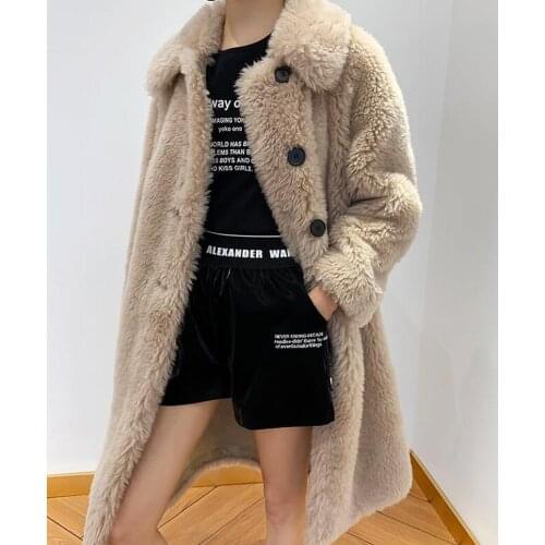 Womens Fashion Cashmere Coat Long Plush Faux Fur Coat Trench Coat 2020 Winter Best-selling Feminine Streetwear White and Brown