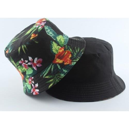 2021 New Fashion Summer Coconut Tree Flower Printed Fisherman Caps Panama Bucket Hat Reversible Gorro Pescador Men Women