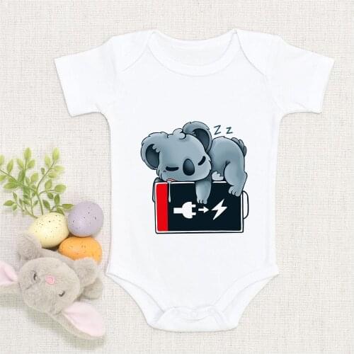 Kawaii Koala Sleeping Charging Newborn Baby Pajamas Cozy Soft Fabric Summer Baby Boy Body Cute Animal Girl Baby Bodysuit 0-24M