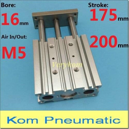 Pneumatic MGPM Bore 16MM Three Rod With Magnetic Guide Cylinder 3 Piston TCM MGPM16X175Z MGPM16X200Z MGPM SMC Type M5 Port