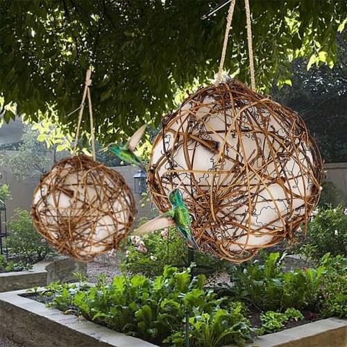 2Pcs Bird Nesters with Refillable Cotton Nesting Material Holders Rattan Globe Nest for Wild Bird Hummingbirds Finches Parrots