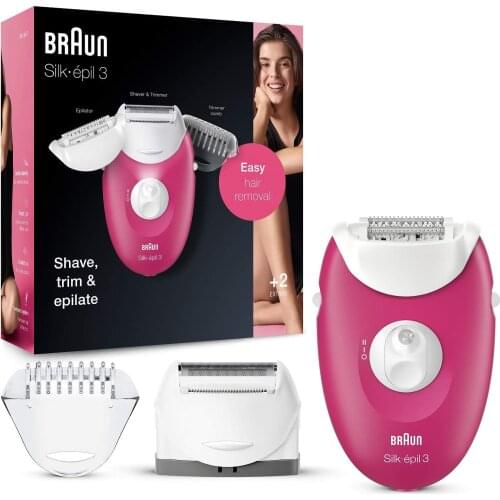 Braun Silk-Epil 3 3410 Smartlight - Corded Epilator with 2 Attachments